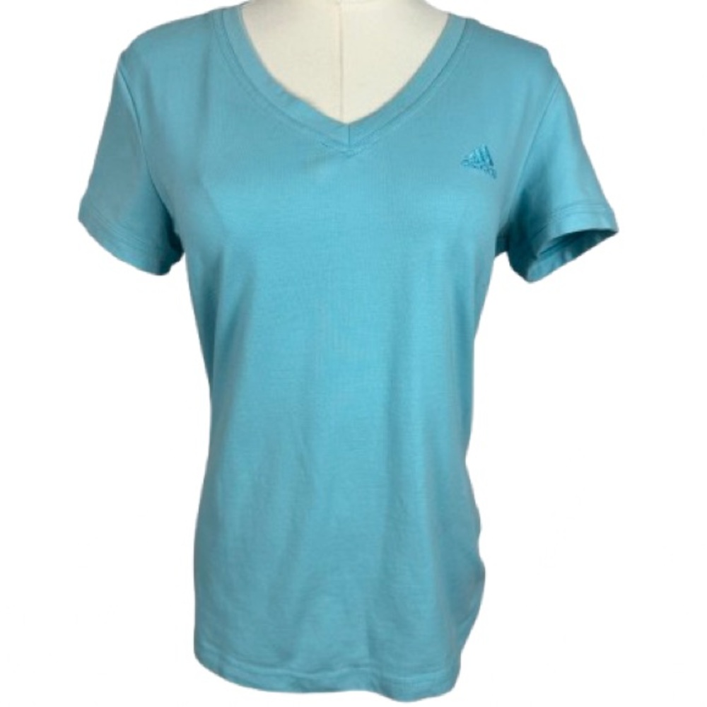 adidas Light Blue V-Neck Short Sleeve Tee Size S